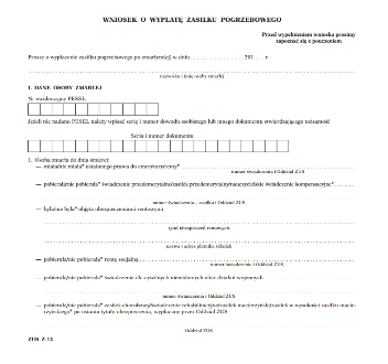 Wniosek o wypłatę zasiłku pogrzebowego Wniosek o wypłatę zasiłku pogrzebowego