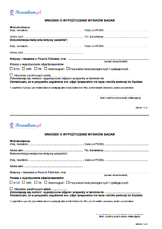 Wniosek o wypożyczenie bloczków parafinowych Wniosek o wypożyczenie bloczków parafinowych