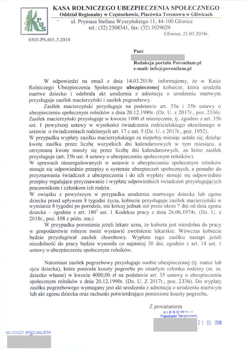 KRUS - prawa po poronieniu