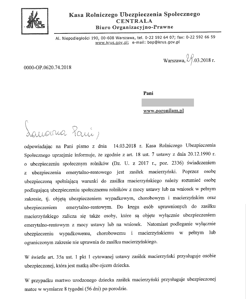 KRUS - prawa po poronieniu